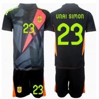 Camiseta España Unai Simon #23 Portero Segunda Equipación Replica Eurocopa 2024 para niños mangas cortas (+ Pantalones cortos)